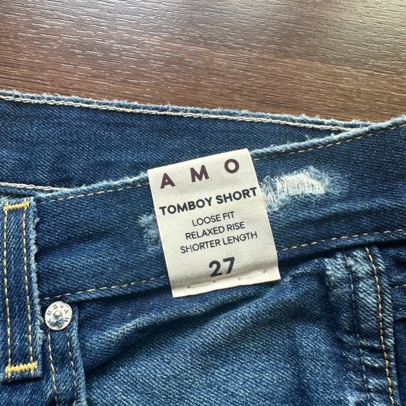 NWT AMO tomboy shorts in blue nile with distress jean shorts high rise denim 27 - Picture 3 of 9